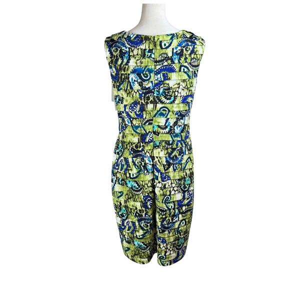 Adrianna Papell NWT Banded Jersey Green Colorful Print Layered Sheath Dress - Picture 3 of 13